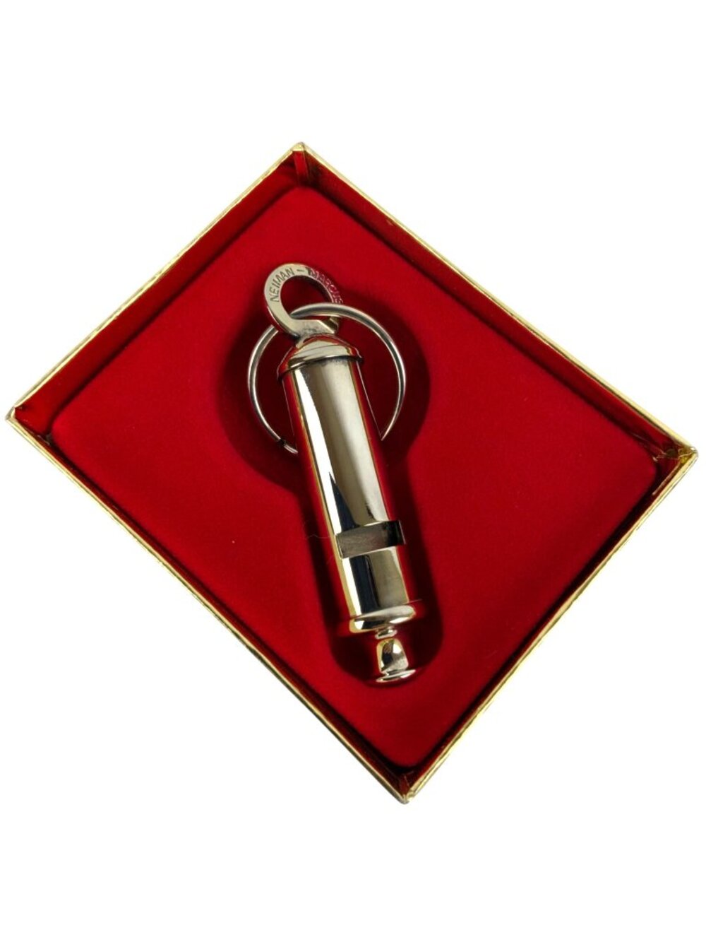 Neiman Marcus Silverplate Bobby Whistle Key Chain In Red & Gold Gift Box